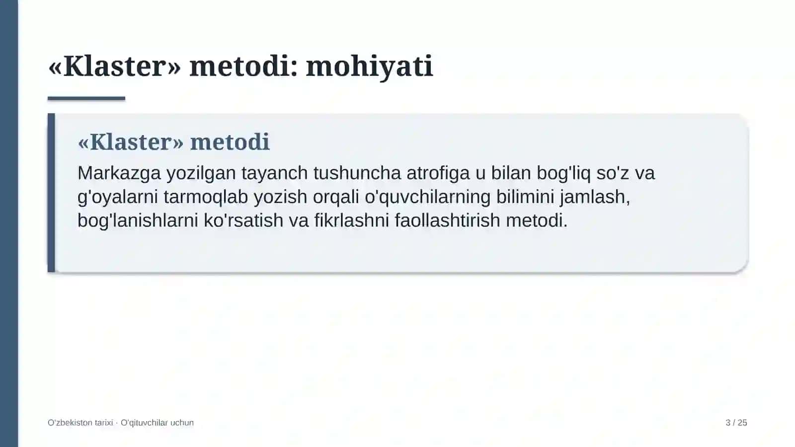 o'zbekiston tarixi darslarida klaster metodidan foydalanish 3254 3