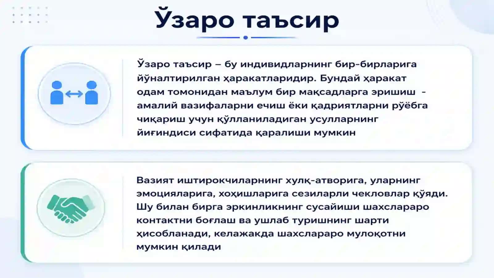 МУЛОҚОТ ШАХСЛАРАРО ЎЗАРО ТАЪСИР ВА ШАХСЛАРНИНГ БИР-БИРЛАРИНИ ТУШУНИШ СИФАТИДА 3