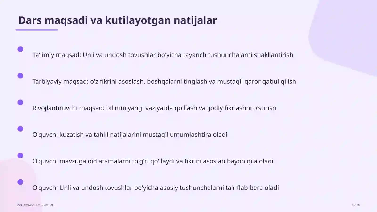 Unli va undosh tovushlar (1-sinf) 3