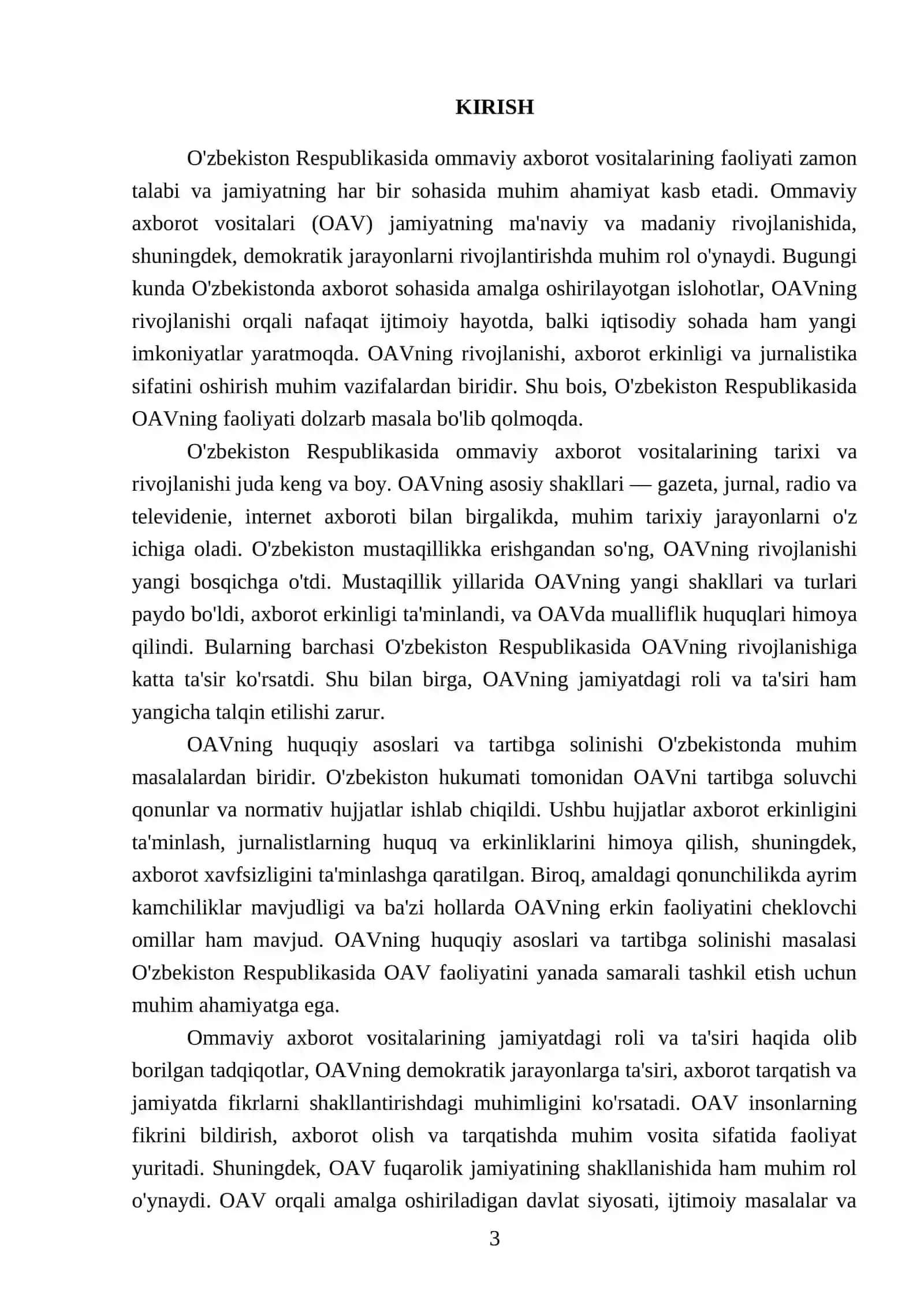 O'zbekiston Respublikasida ommaviy axborot vositalarining faoliyati 3