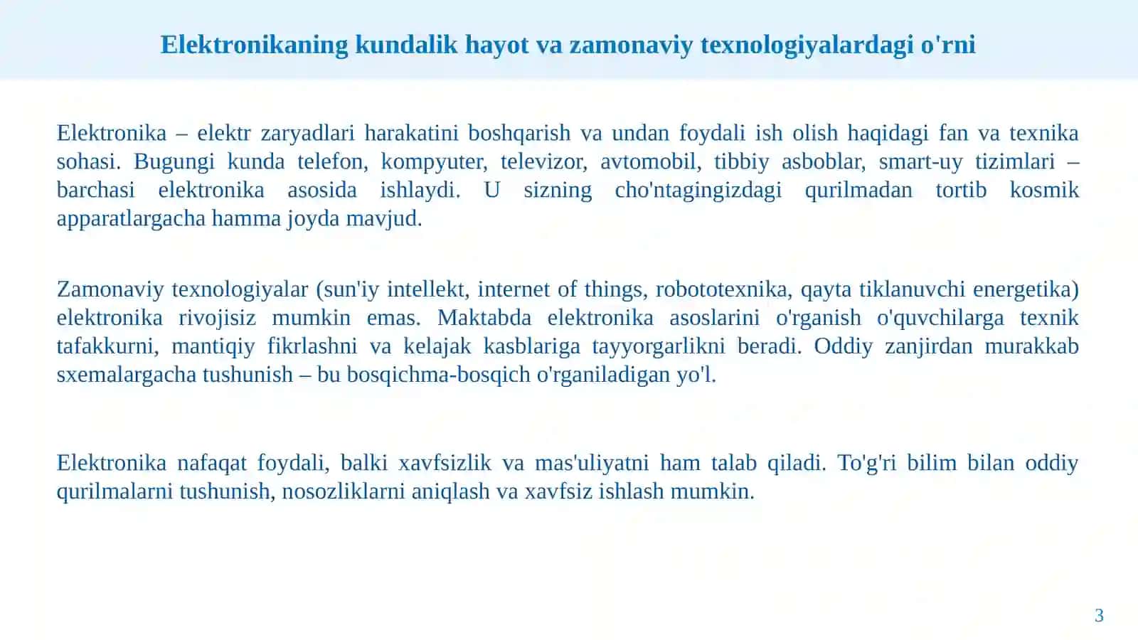 Elektronika asoslari va oddiy elektron qurilmalar 3