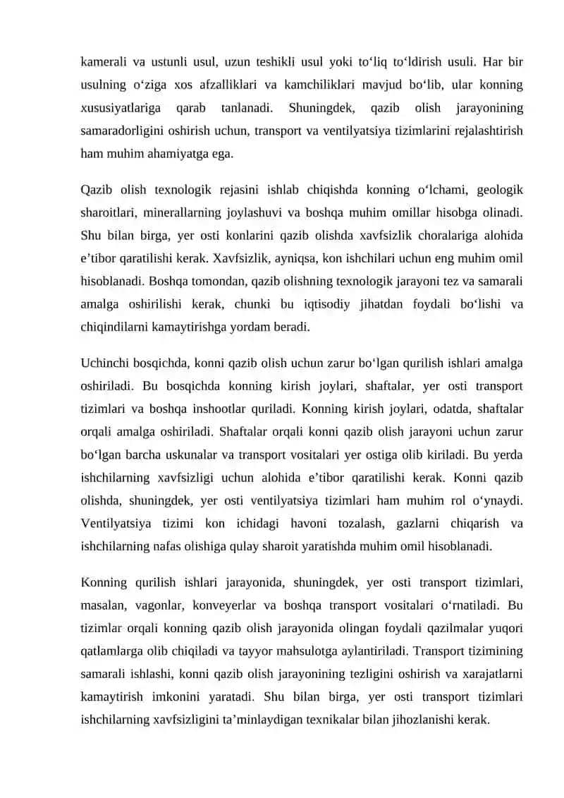 Foydali qazilma konlarini yer osti usulida qazib olishda tayyorlash ishlari 3