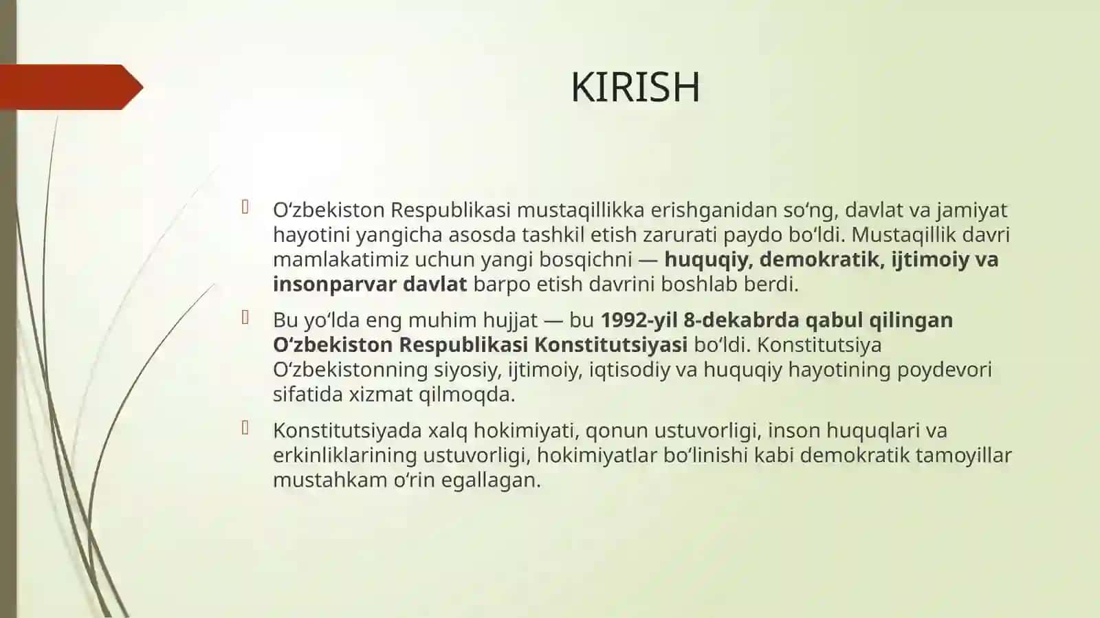 O‘ZBEKISTONDA   HUQUQIY   DEMOKRATIK   DAVLAT QURISHNING   KONSTITUTSIYAVIY ASOSLARI 3