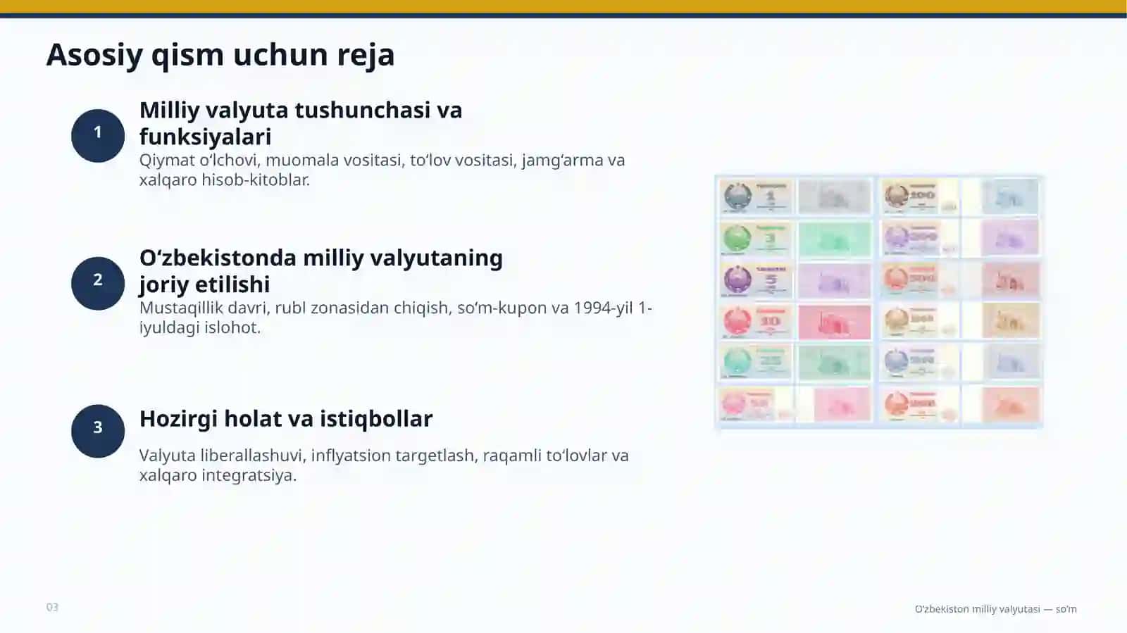O‘ZBEKISTONDA MILLIY VALYUTANING MUOMALAGA KIRITILISHI 3
