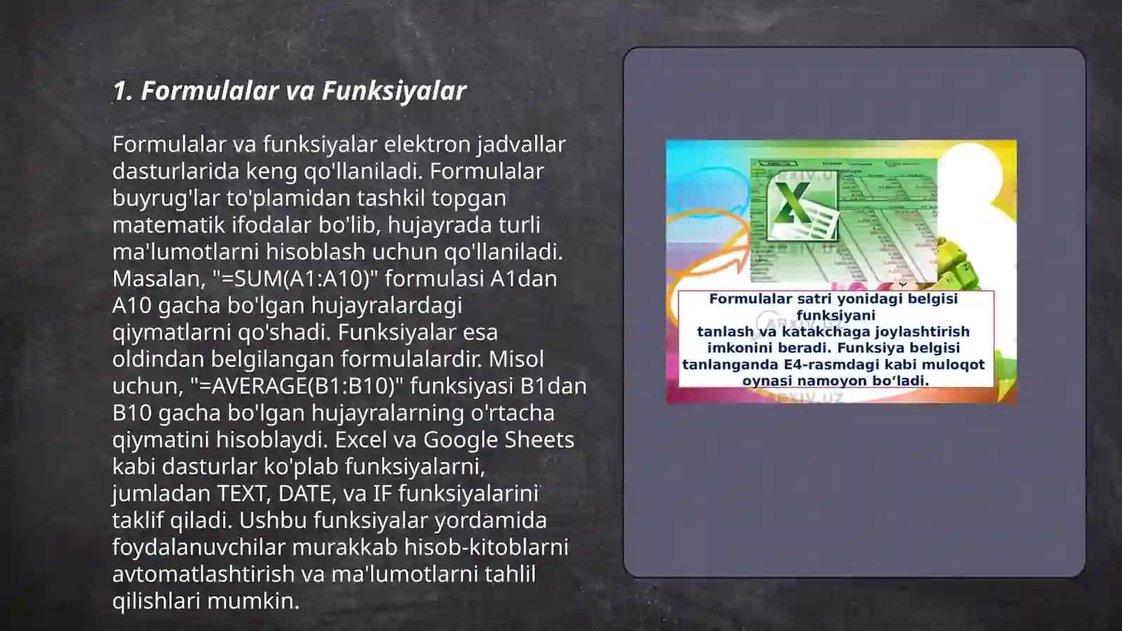Excel elektron jadvallar bilan ishlashi 3