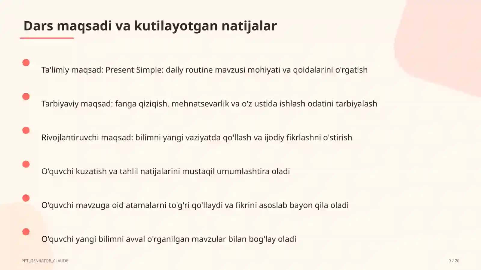 Present Simple: daily routine (3-sinf) 3