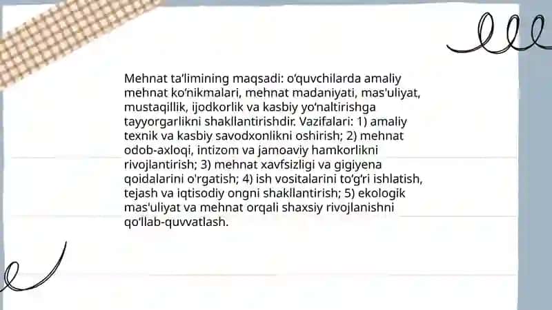 Mehnat taʼlimining maqsadi 3