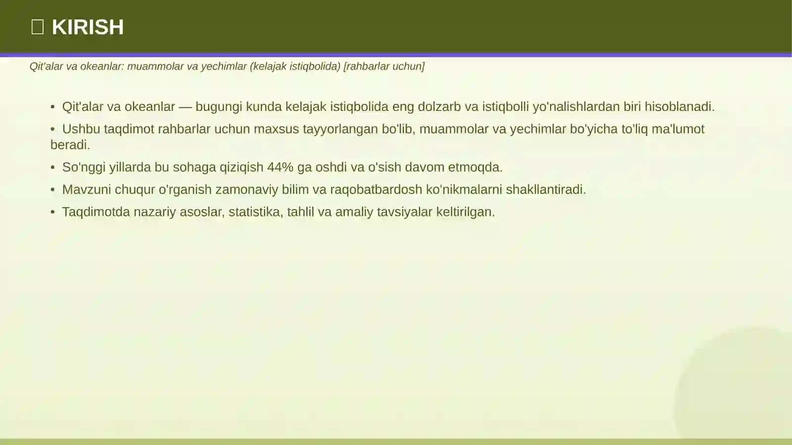 Qit'alar va okeanlar: muammolar va yechimlar (kelajak istiqbolida) [rahbarlar uchun] 3