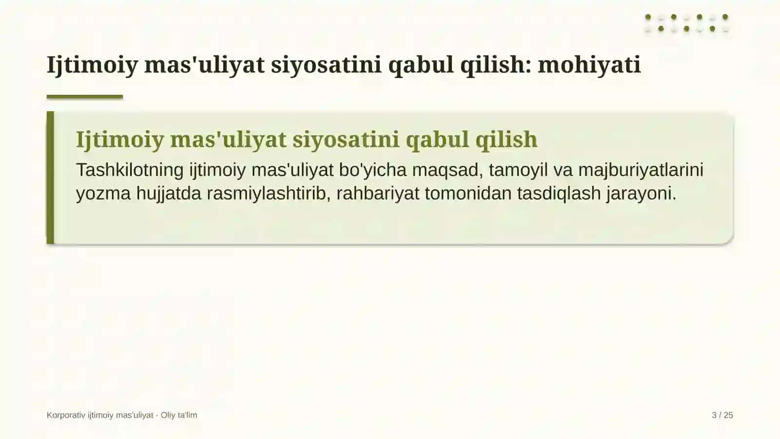 Chakana savdoda ijtimoiy mas'uliyat bo'yicha ichki siyosatni qabul qilish 3