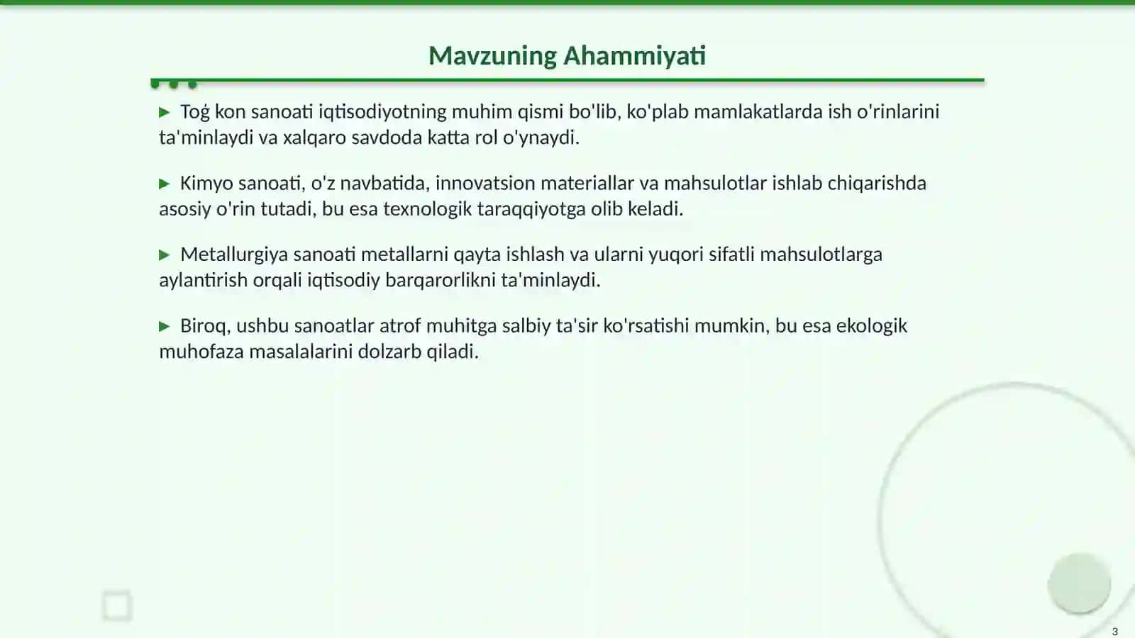Toģ kon, kimyo, metallurgiya sanoati va atrof muhit muhofazasi 3