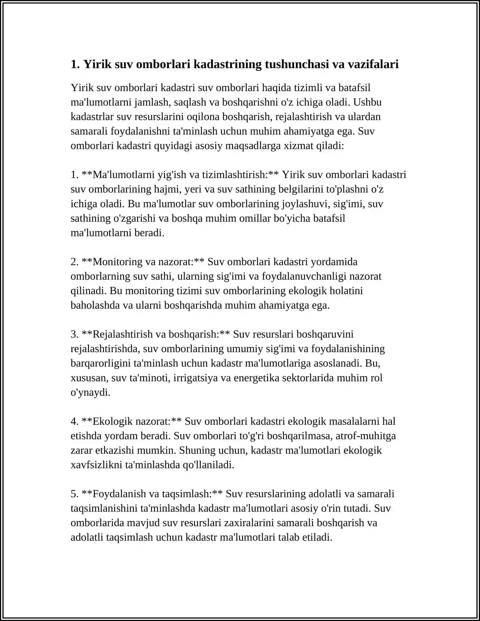 Yirik suv omborlari kadastrini yuritish tartibi va maqsadlari 3