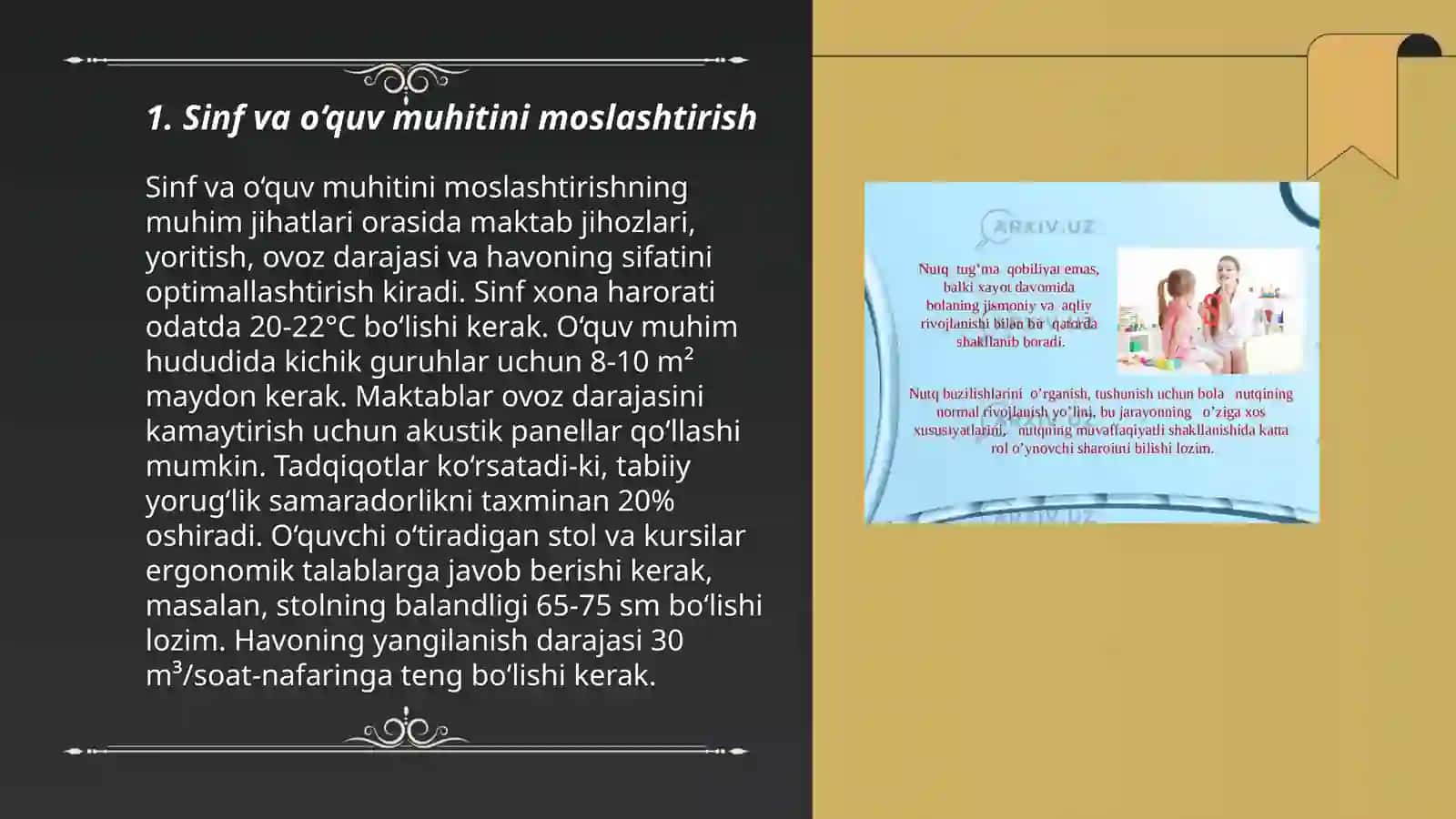 Yengil darajadagi aqliy rivojlanishida muammosi bõlgan bolalar inklyuziv ta'limida sinflarni va dars jarayonini moslashtirish 3