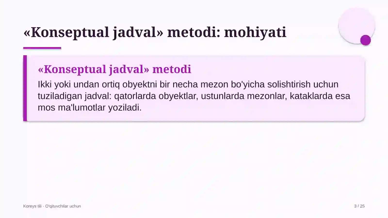 koreys tili darslarida konseptual jadval metodidan foydalanish 5013 3
