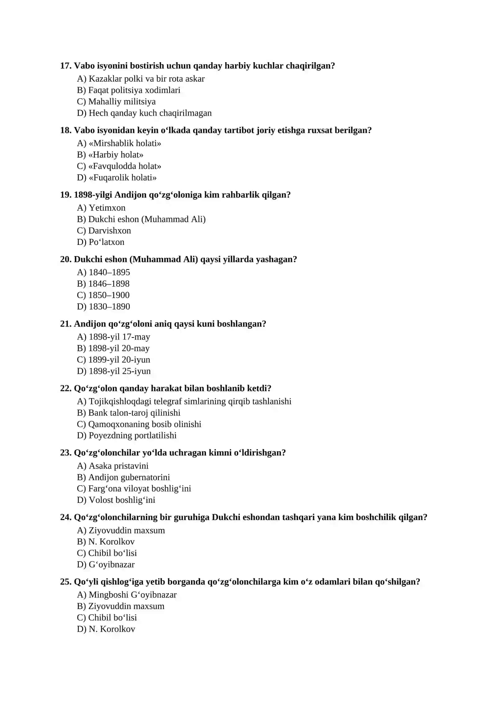 Mavzulashtirilgan testlar | 9-SINF O‘ZBEKISTON TARIXI IV boʻlim 3