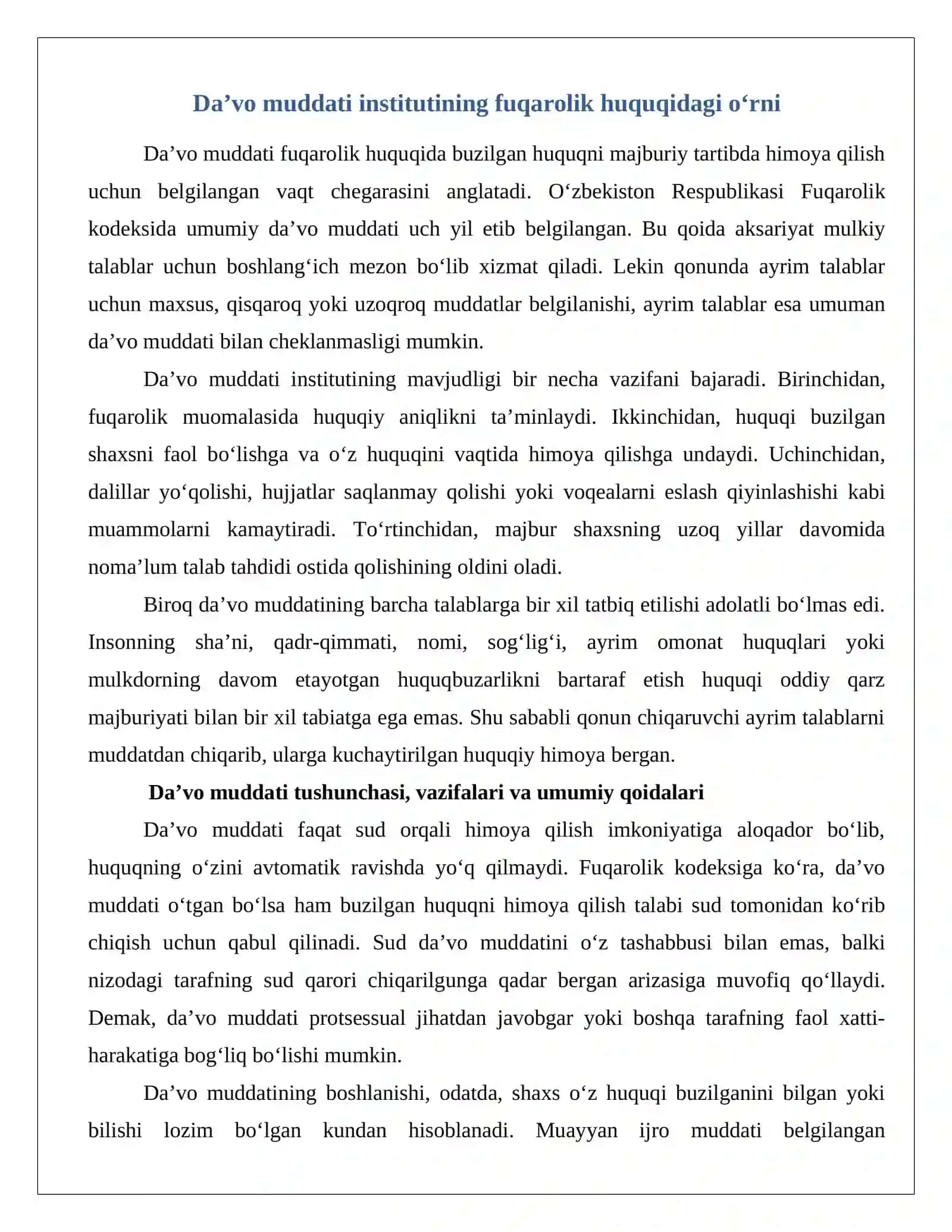 Da’vo muddati talab qilinmaydigan holatlar 3