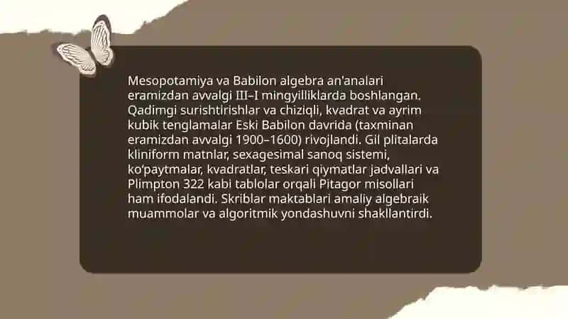 Mesopotamiya va Babilon algebra an'analari 3