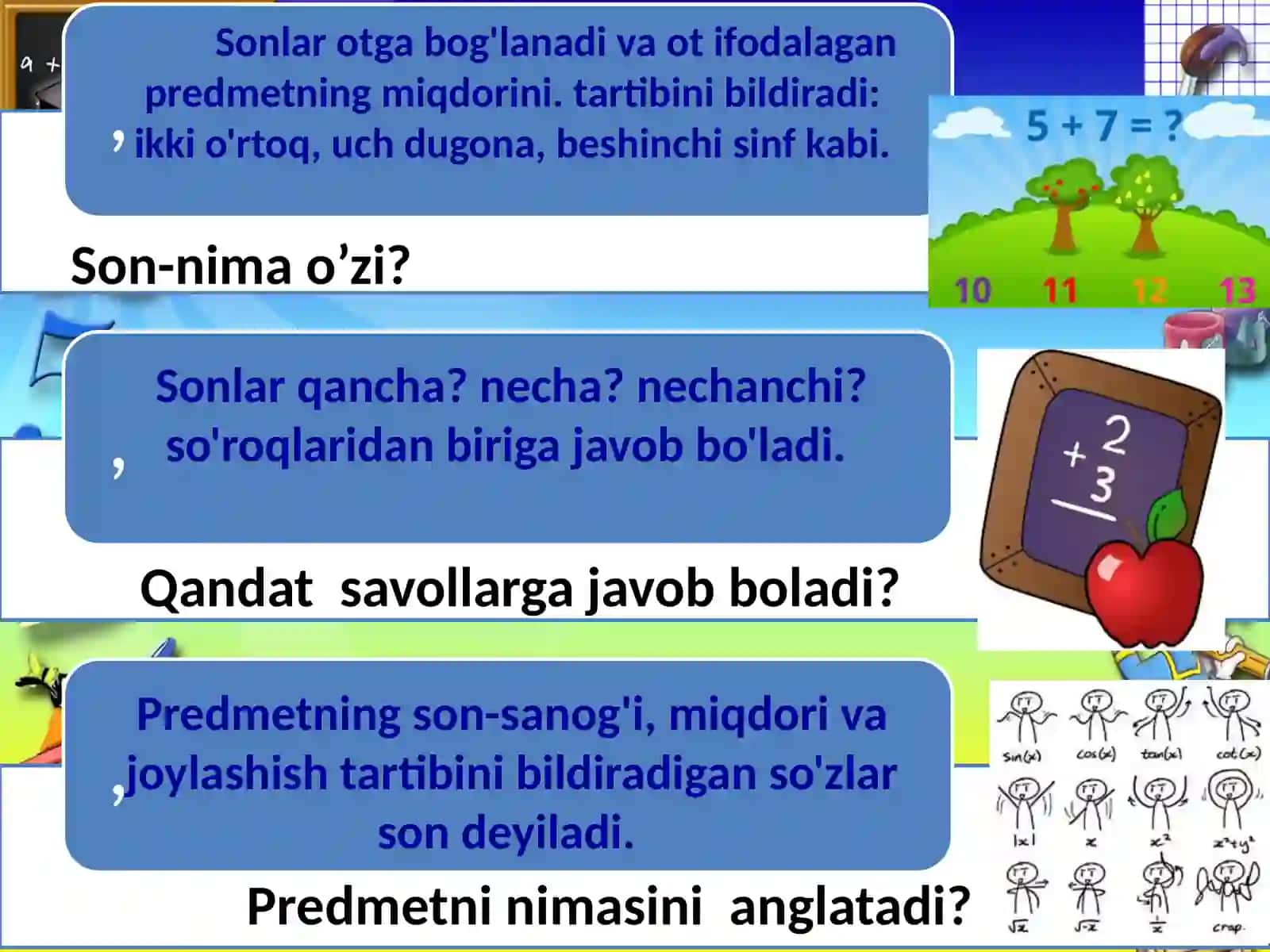 Mustaqil so’z turkumlari: Sonning grammatik va morfologik belgilari 3
