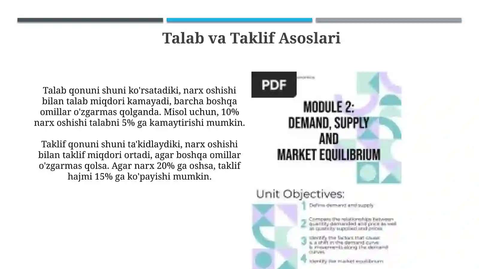 Talab, taklif, bozor muvozanati 3