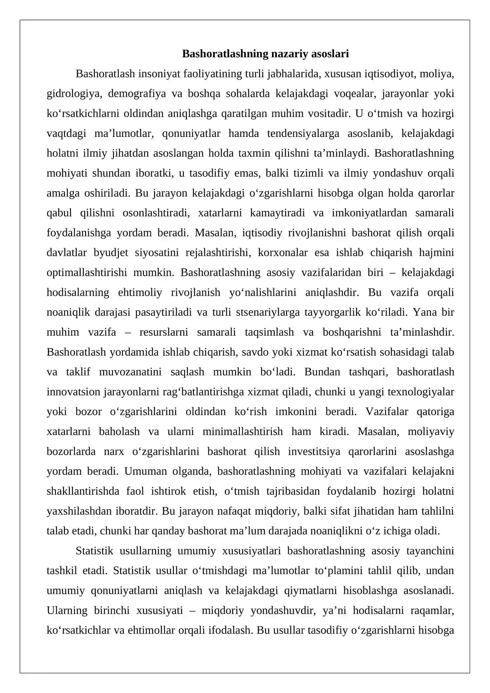 Bashoratlashning statistik usullari 3
