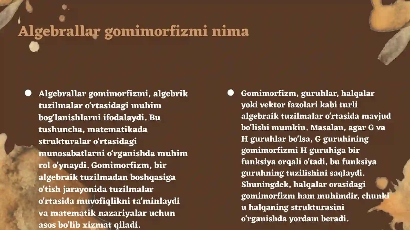 Algebrallar gomimorfizmi 3