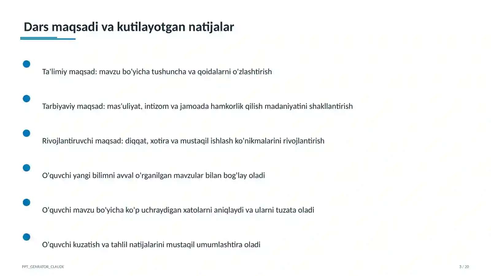 Dolzarb mavzular — maktab va o'qituvchilar (2026) — takrorlash darsi uchun 3