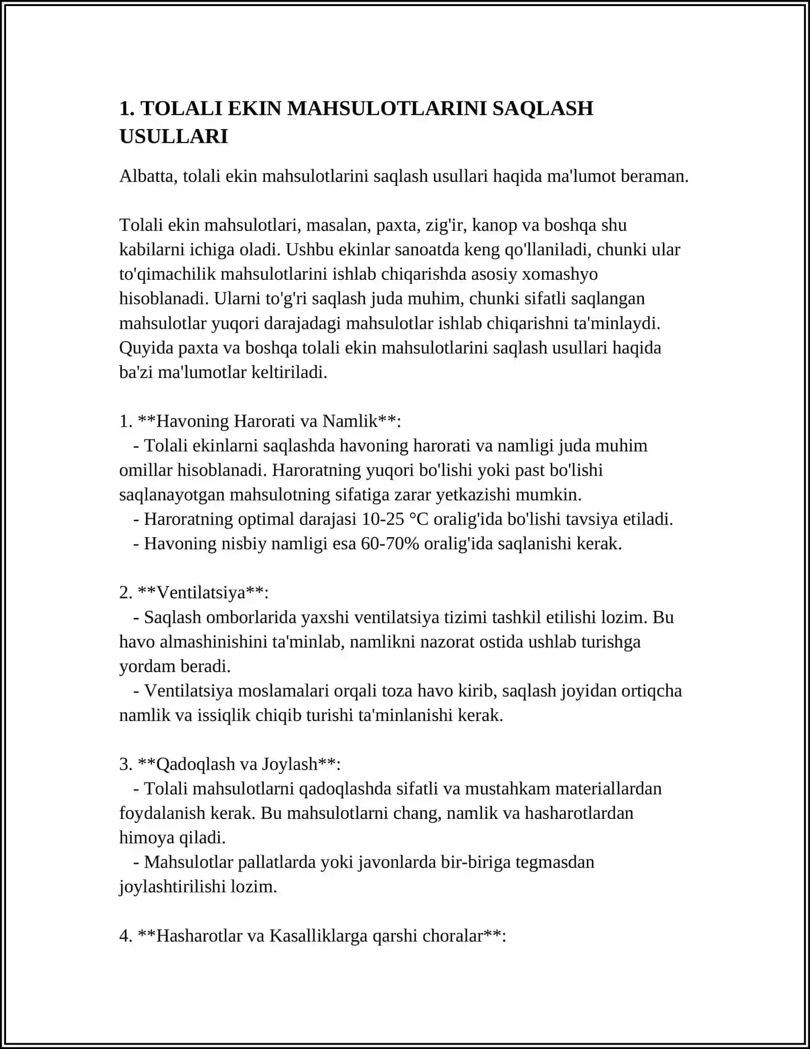 TOLALI EKIN MAXSULOTLARINI QABUL QILISH VA SAQLASH TEXNALOGIYASI 3