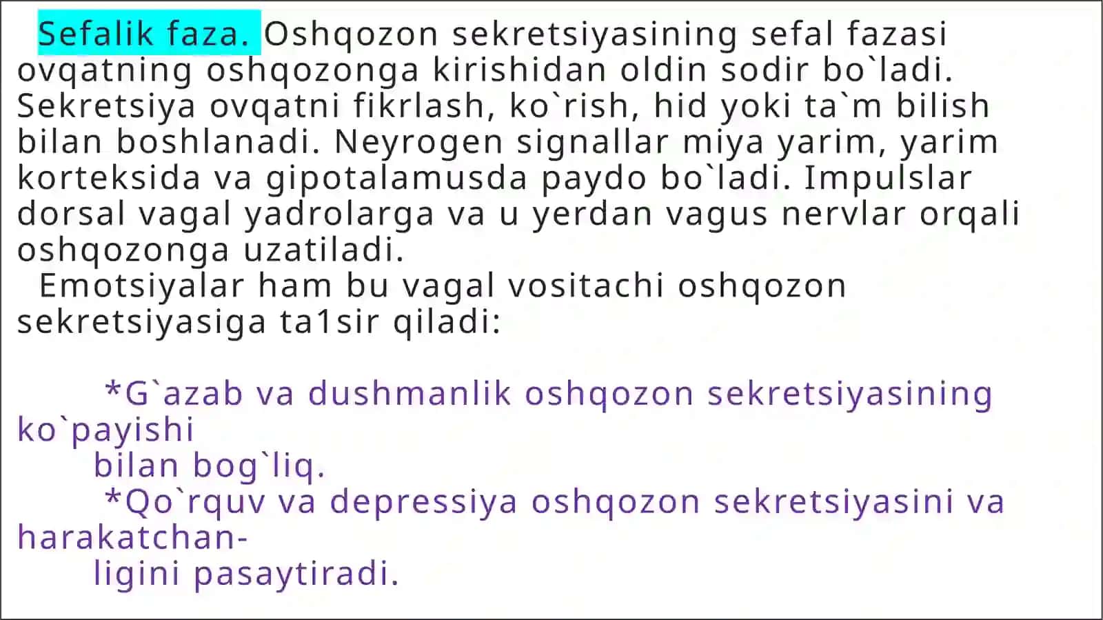 Oshqozonda ovqat hazm bo'lishi miya, oshqozon va ichak fazalari 3