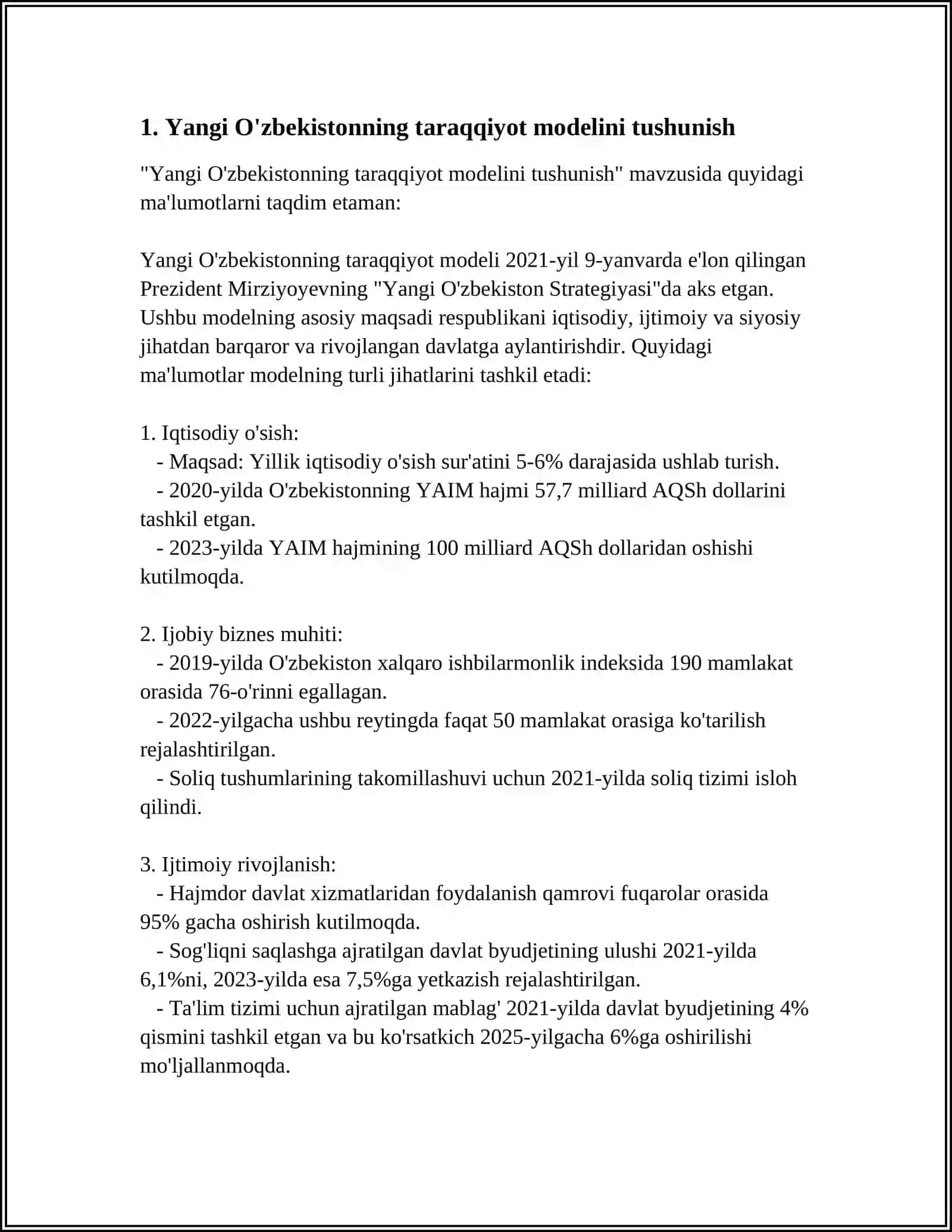 YANGI OZBEKISTON TARAQIYOT STRATEGIYASINING MAZMUNI, MOHIYATI VA YONALISHLARI 3
