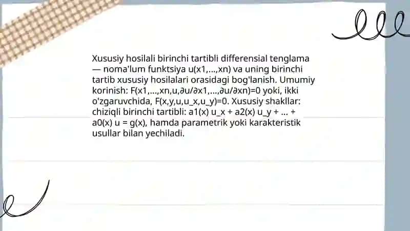 Xususiy hosilali birinchi tartibli differensial tenglamalar 3