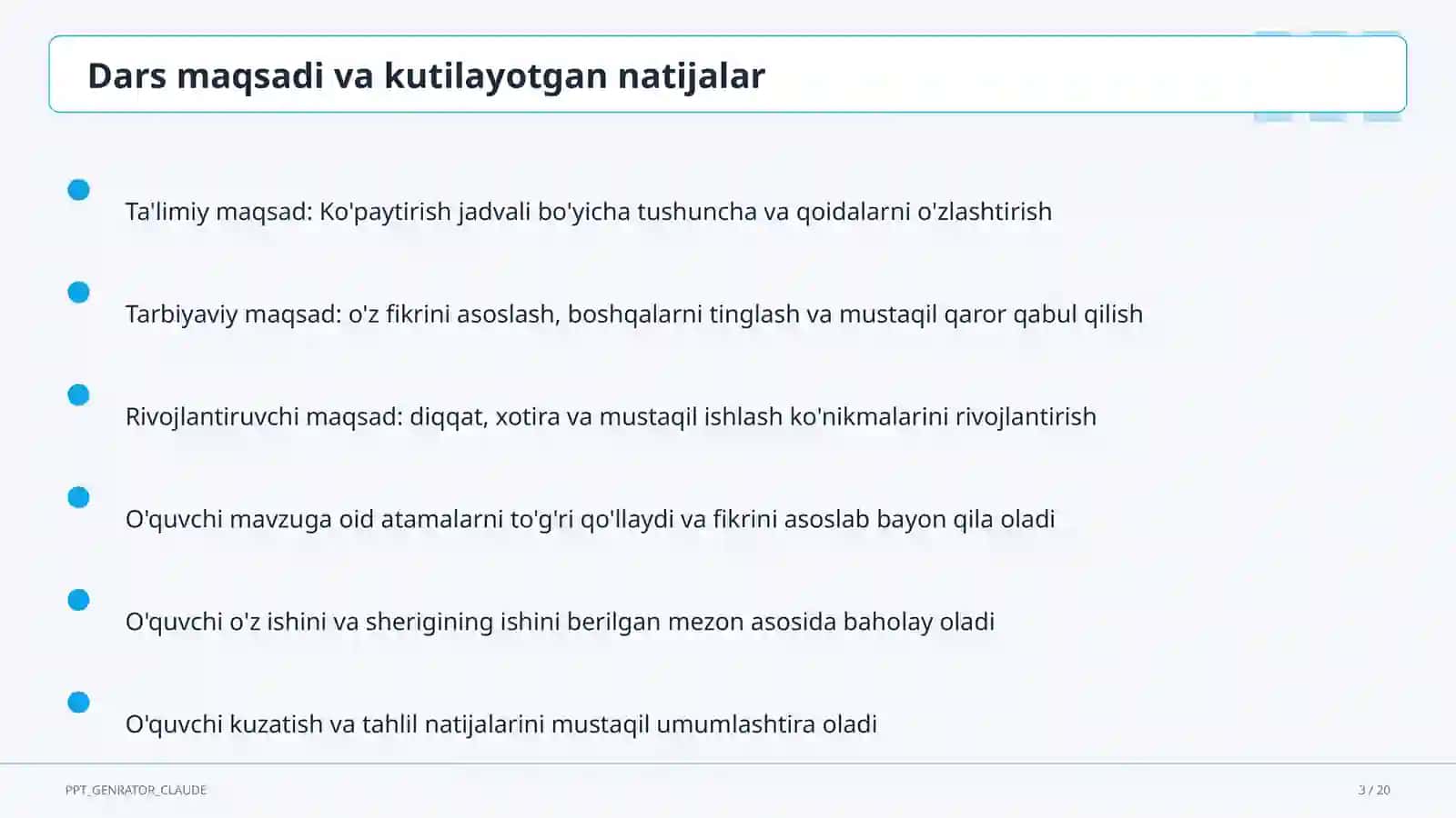 Ko'paytirish jadvali (2-sinf) 3