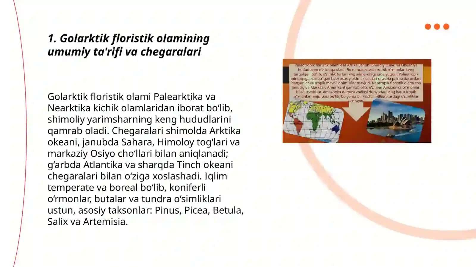Golarktik floristik olami va uning kichik olamlarini kontur xaritaga tushuntirish 3