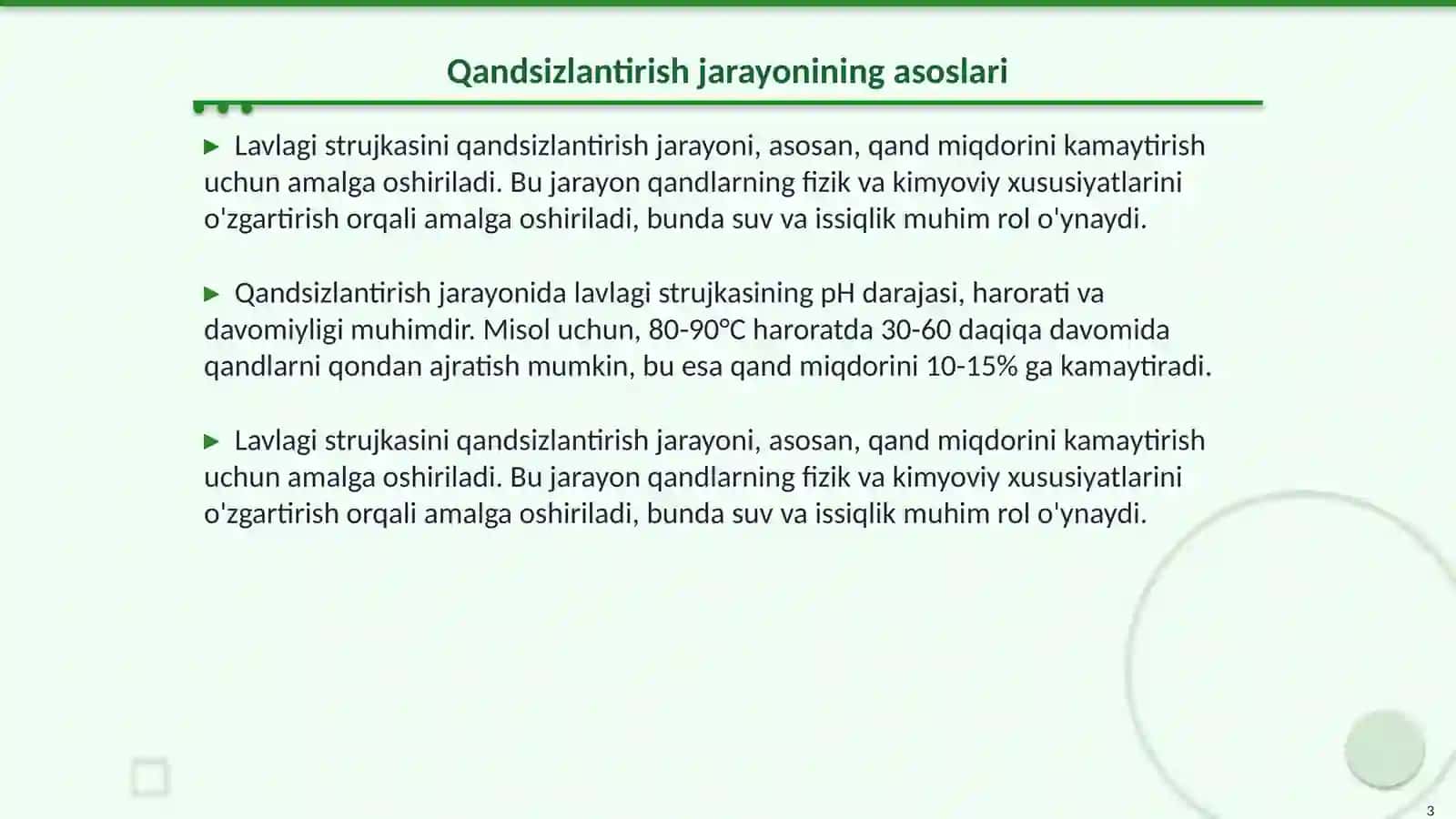 Lavlagi strujkasini qarama qarshi oqimda qandsizlantirish 3