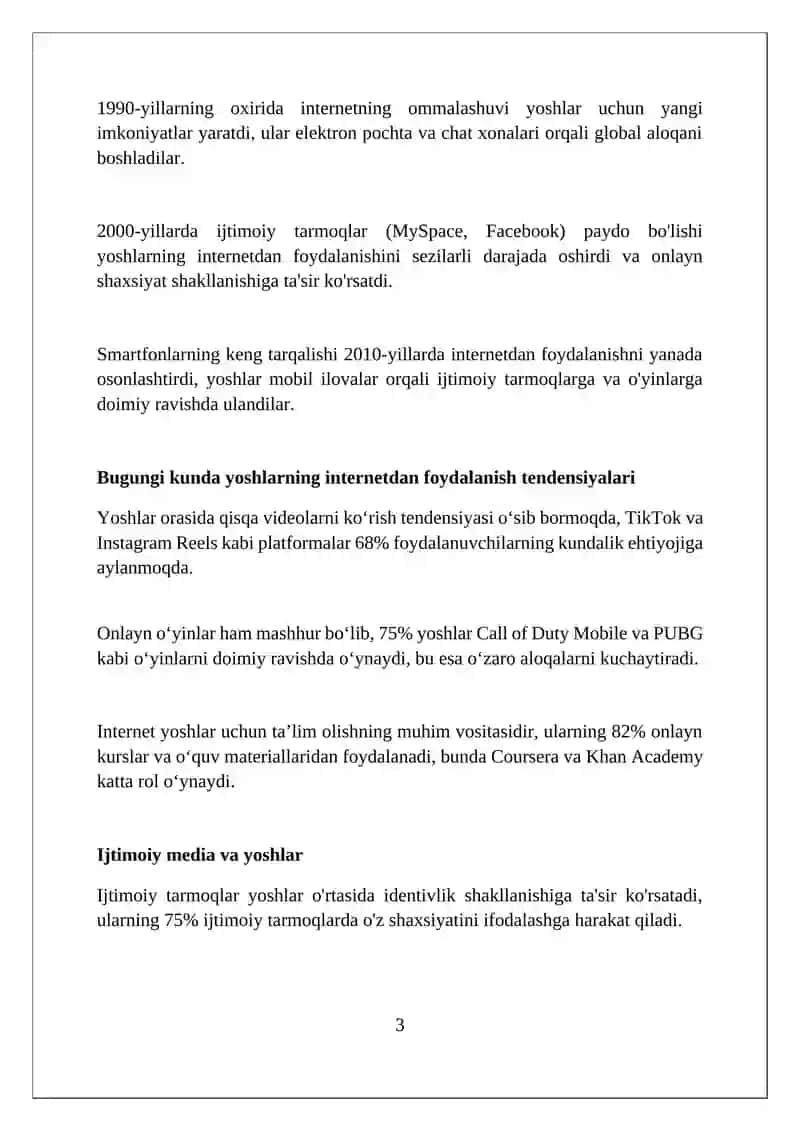 Yoshlar oʻrtasida Internetni rivojlanishi 3