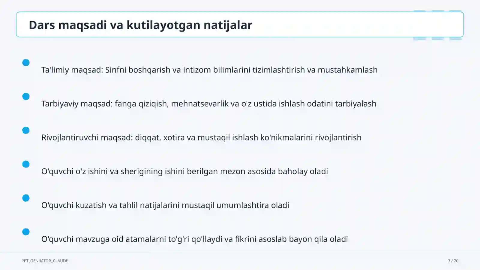 Sinfni boshqarish va intizom 3