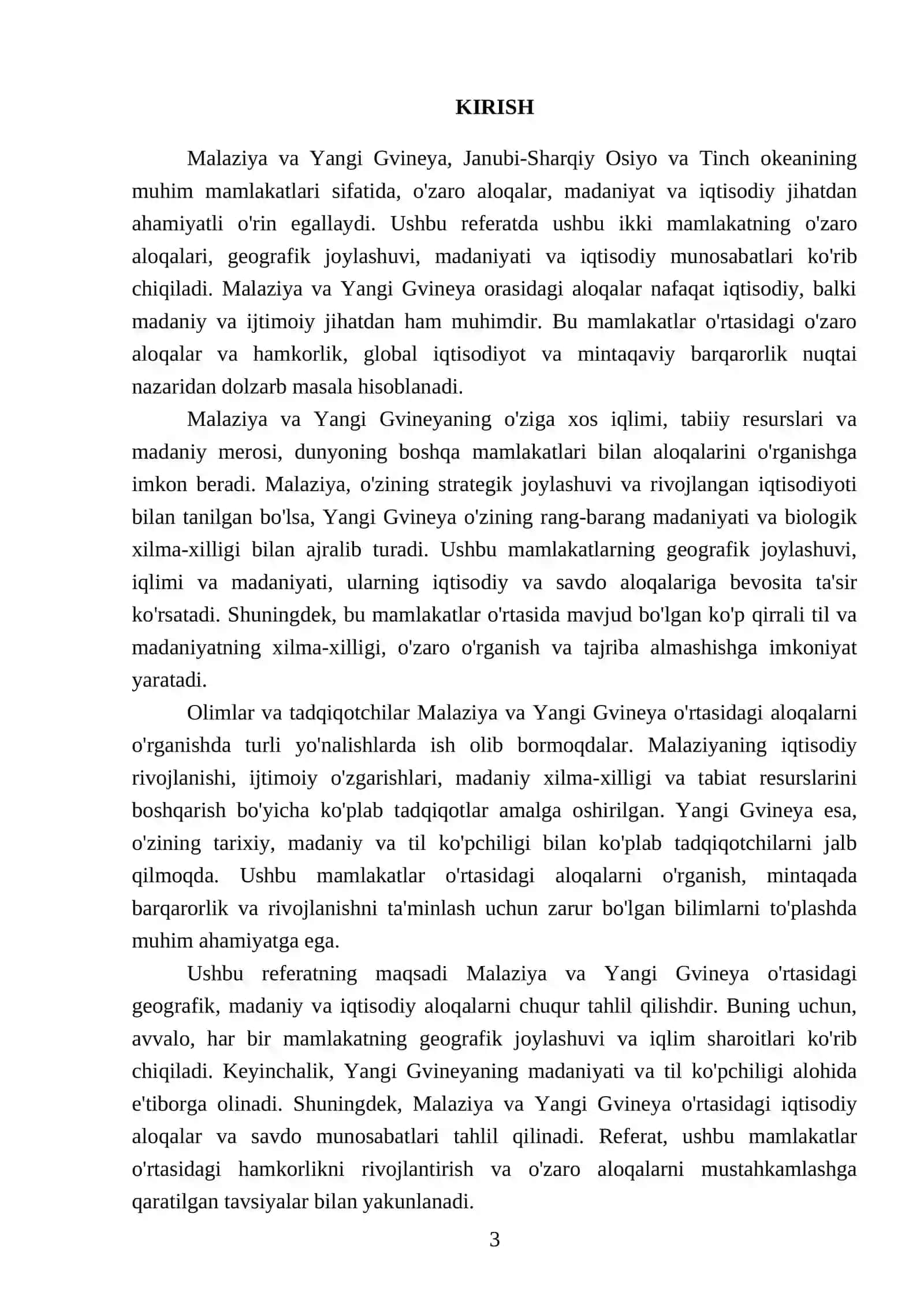 Malaziya va Yangi Gvineya Referati 3