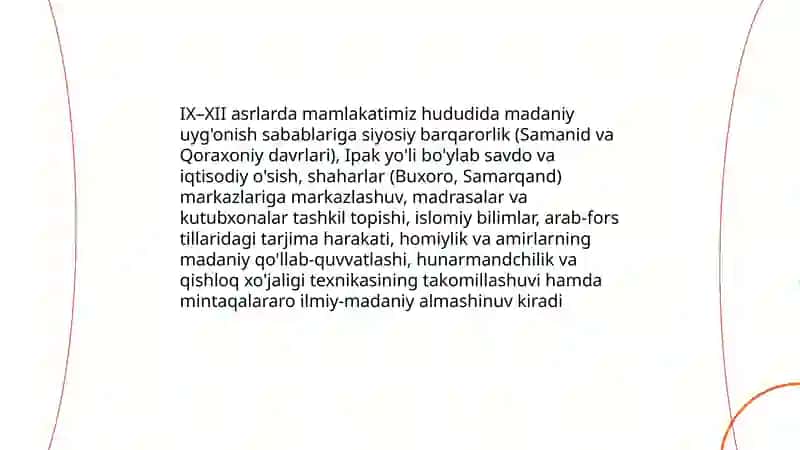 IX-XII asrlarda mamlakatimiz hududdida roy bergan ma’daniy uygonish (Renessans) 3