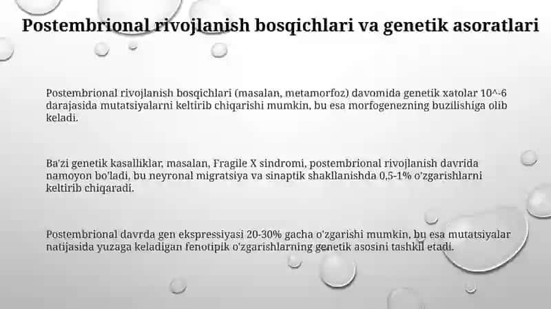 Postembrional rivojlanish va atrof- muhit ifloslanishining genetik asoratlari 3