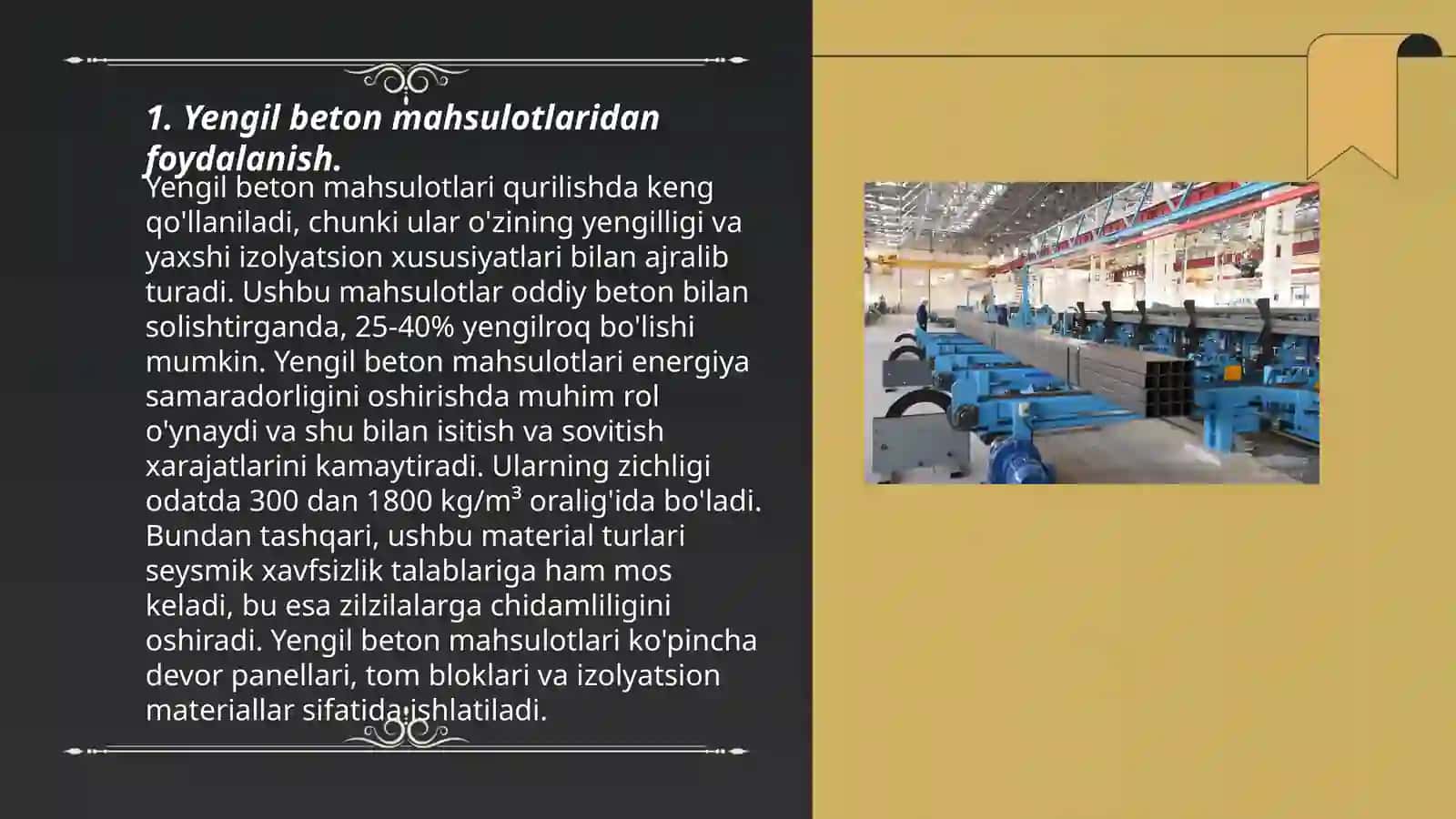 Qurilish ishlab chiqarishida istiqbolli qurilish materiallarini tadbiq etish va takomillashtirish yo'nalishlari 3