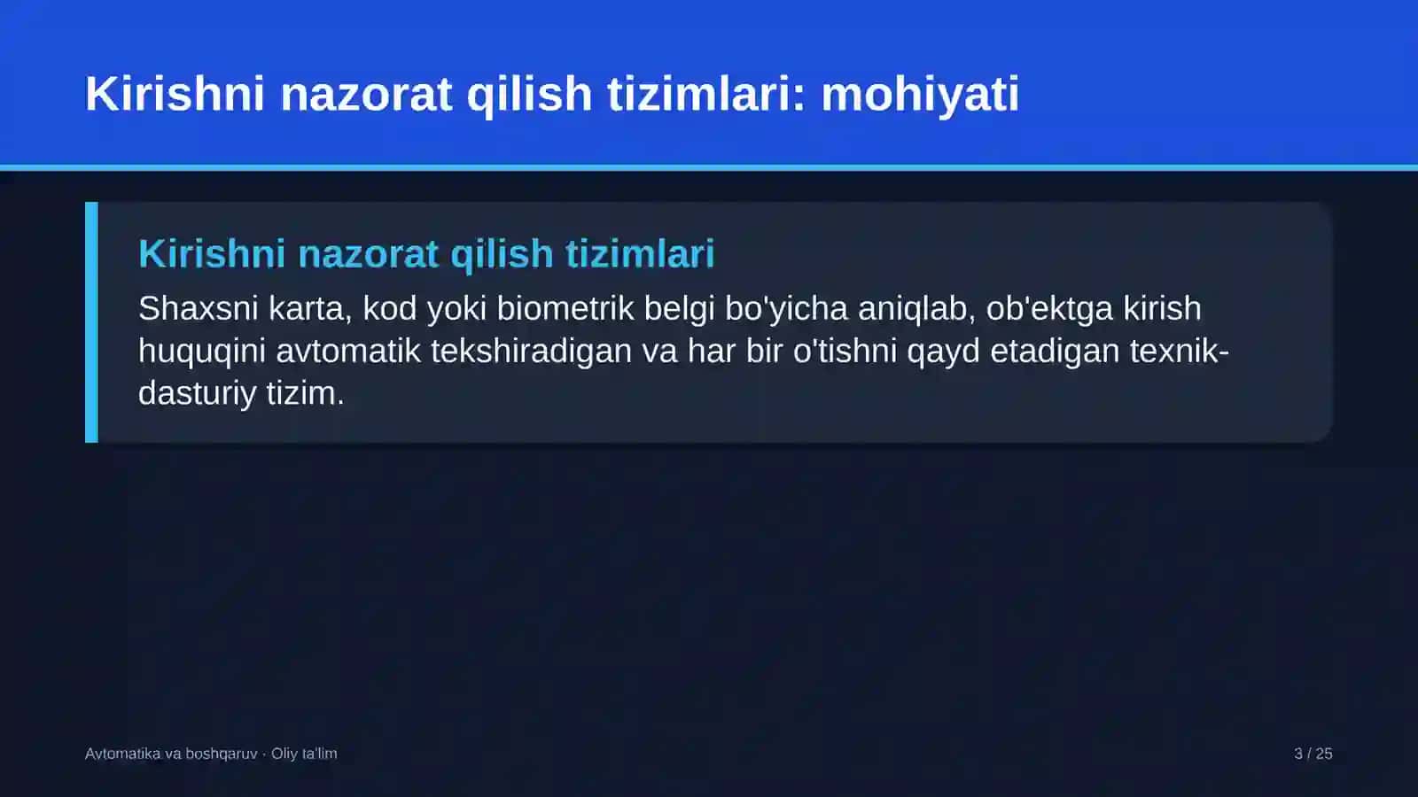 Lift xo'jaligida kirishni nazorat qilishning avtomatlashtirilgan tizimlari 3