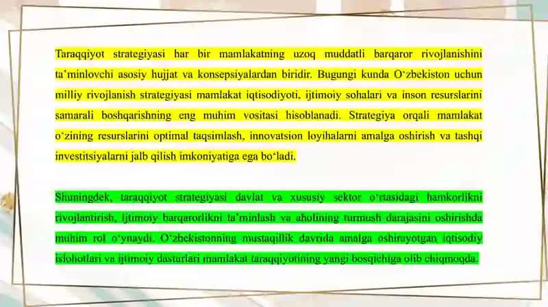 Taraqqiyot strategiyasi va uning unda O‘zbekistonni rivojlantirish yo‘llari 3