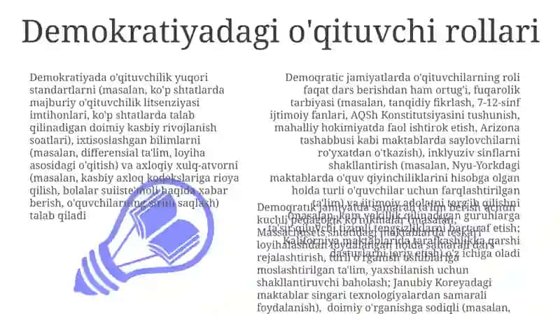 Demokratik jamiyatda o'qituvchilik kasbi va unga qo'yiladigan talablar 3