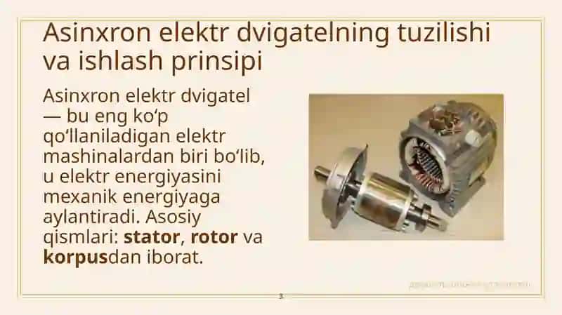 Asinxron elektr dvegatellarining transformatorlar bilan o`xshashligi 3