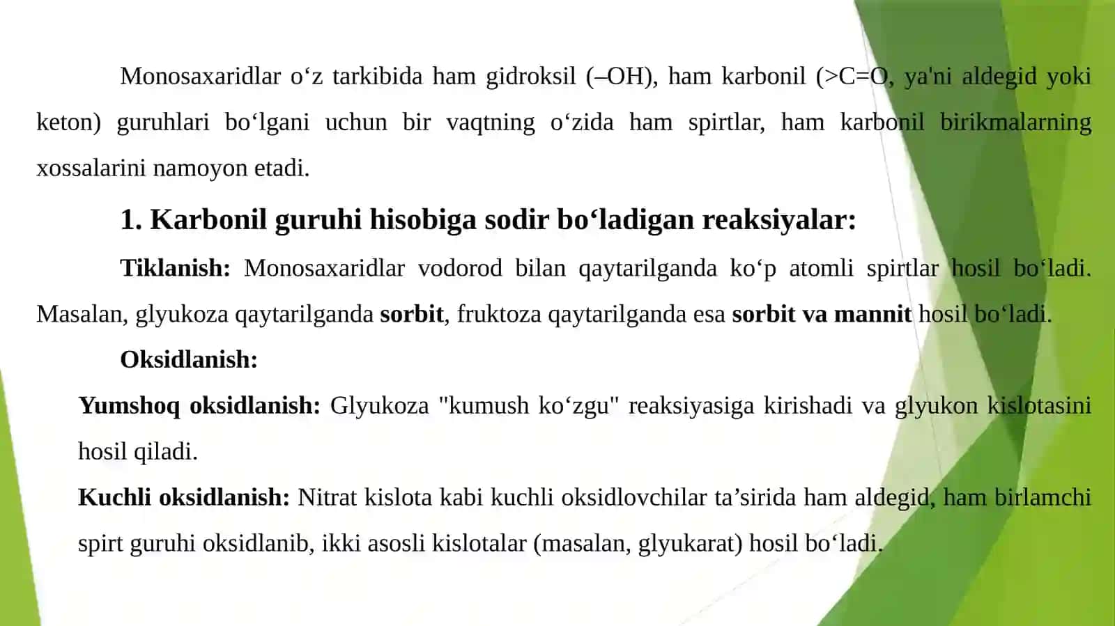 Uglevodlar.Monosaxaridlar tuzilishi va xossalari. Di,gomo va geteropolisaxaridlar tuzilishi va hossalari 3