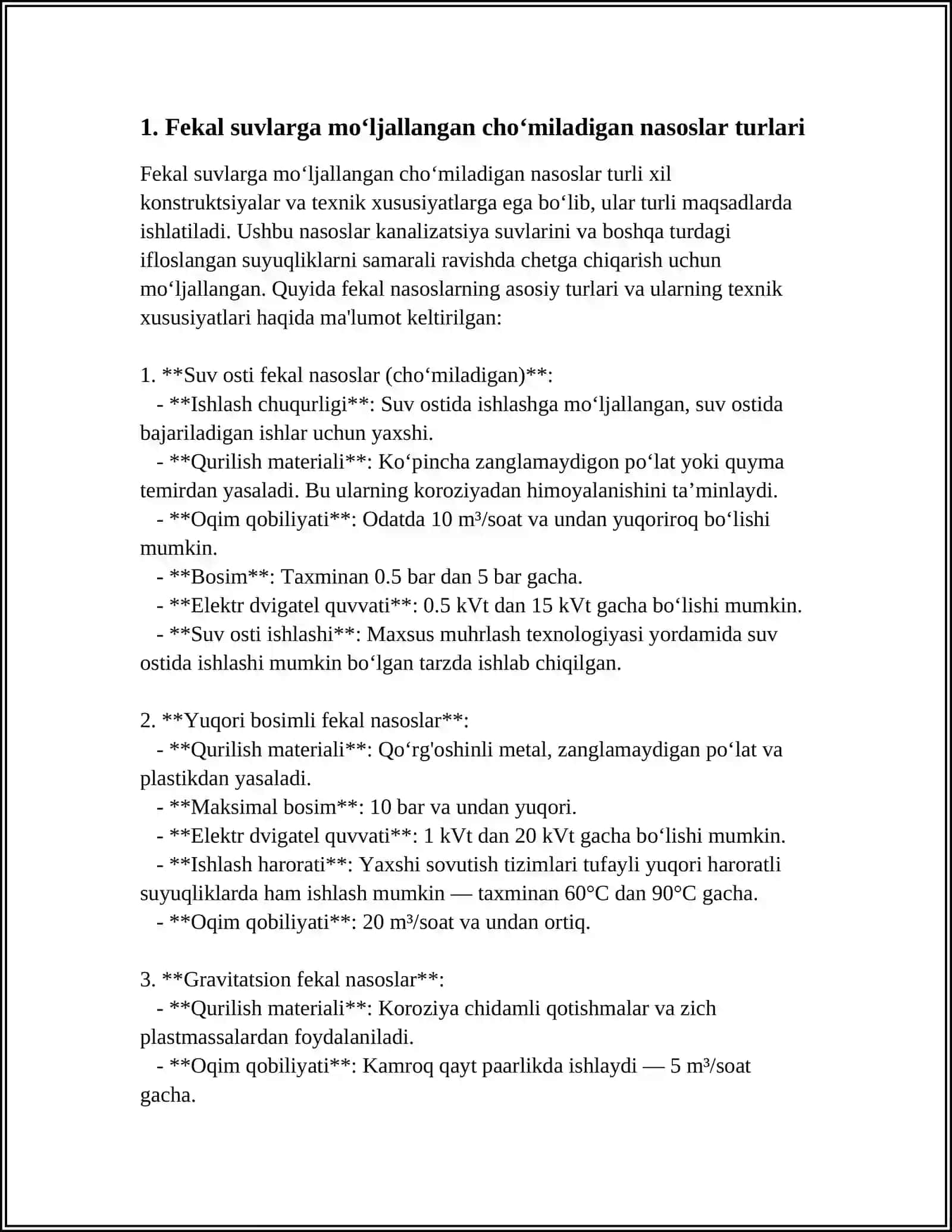 FEKAL HAMDA QUM VA LOYQA SUVLARNI HAYDOVCHI NASOSLAR 3