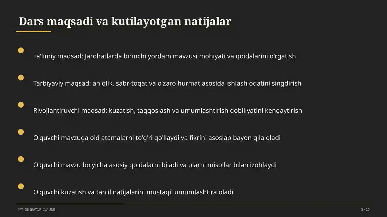 Jarohatlarda birinchi yordam (9-sinf) 3