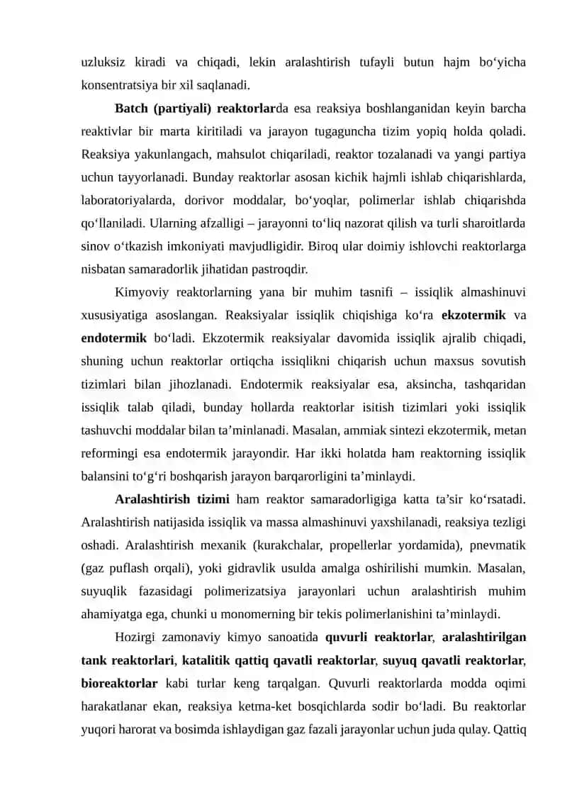 Kimyoviy reaktorlar va ishlab chiqarishning texnologik sistemalari 3