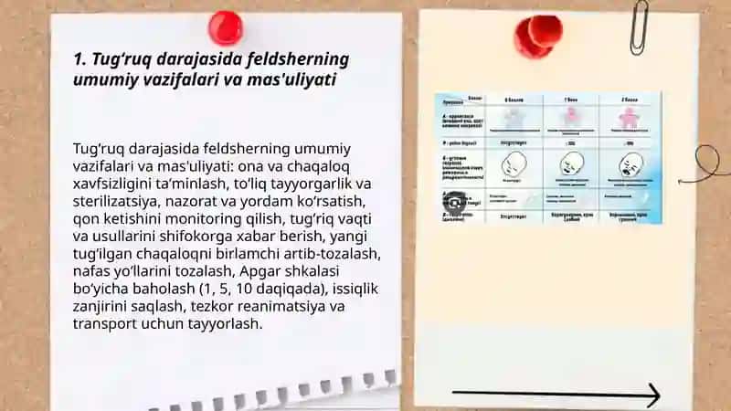 Tugʻruqning kechishida feldsherning vazifalari,chaqaloqni birlamchi artib-tozalashni oʻtkazish 3