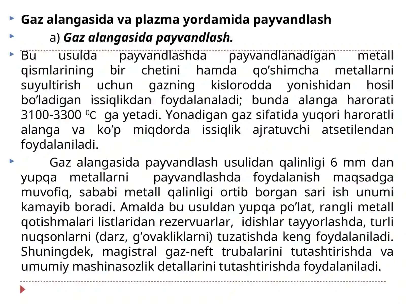 Gaz alangasida va plazma yordamida payvandlash 3