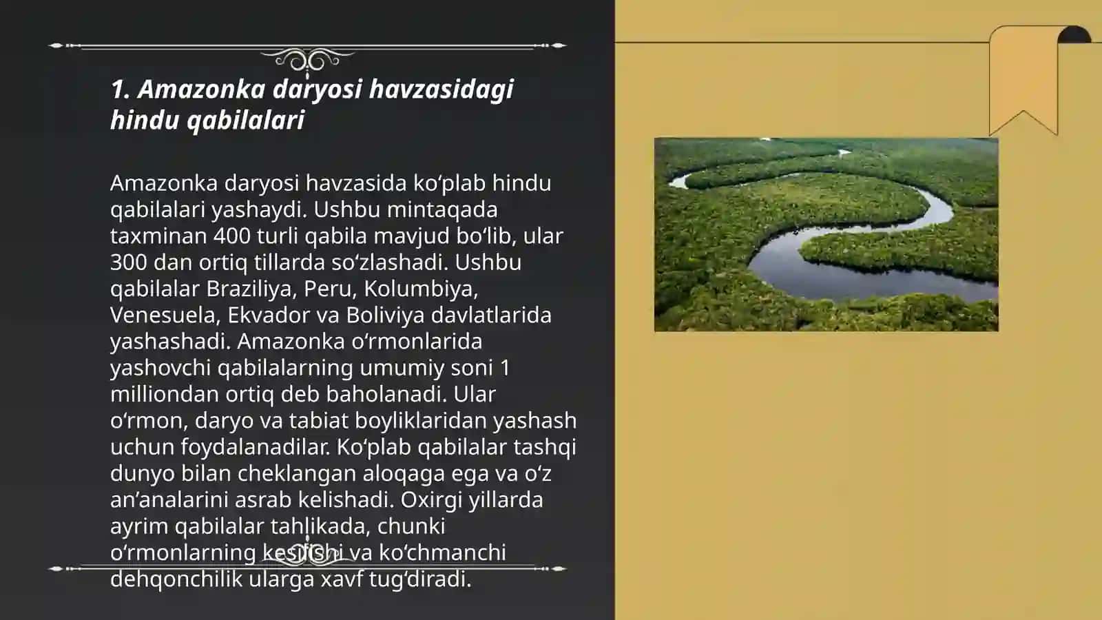 Amazonka va Orinoko daryolari havzasidagi o'rmon hindu qabilalari. Sharqiy va janubiy Braziliya hindulari, Pampa hindulari. Patagoniyaliklar. Olovli yerliklar 3