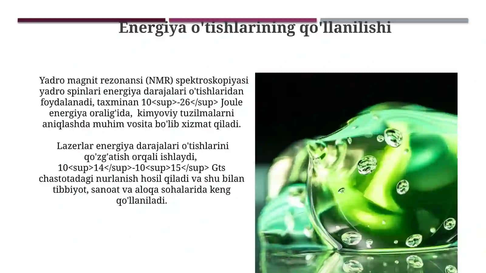 Molekulalardagi energetik pog'onalar va ular orasidagi o'tishlar 3